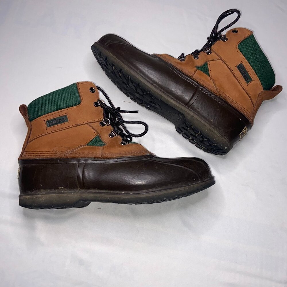L.L. Bean "Bean Boots" brown leather and rubber hunting rain boots Men's 11 EUC